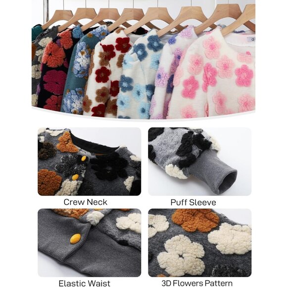 Women's Floral Fleece Bomber Jacket Small Casual Cropped Outerwear - Picture 7 of 7